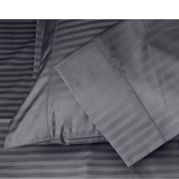 Threadmill Standard 2 Pillowcases 100% Cotton Damask Dark Gray Striped - Picture 1 of 8